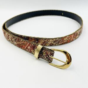 VTG Belt 1" Wide Gold Glitter Shiny Overlay Multi Color